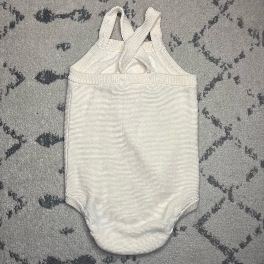 HANNA ANDERSSON Apple 100% Cotton Summer Cream Red Knit Buttons Bodysuit Romper - Picture 7 of 10